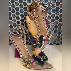 Betsy Johnson multicolor butterfly ankle strap patent high heel dress shoe 7
